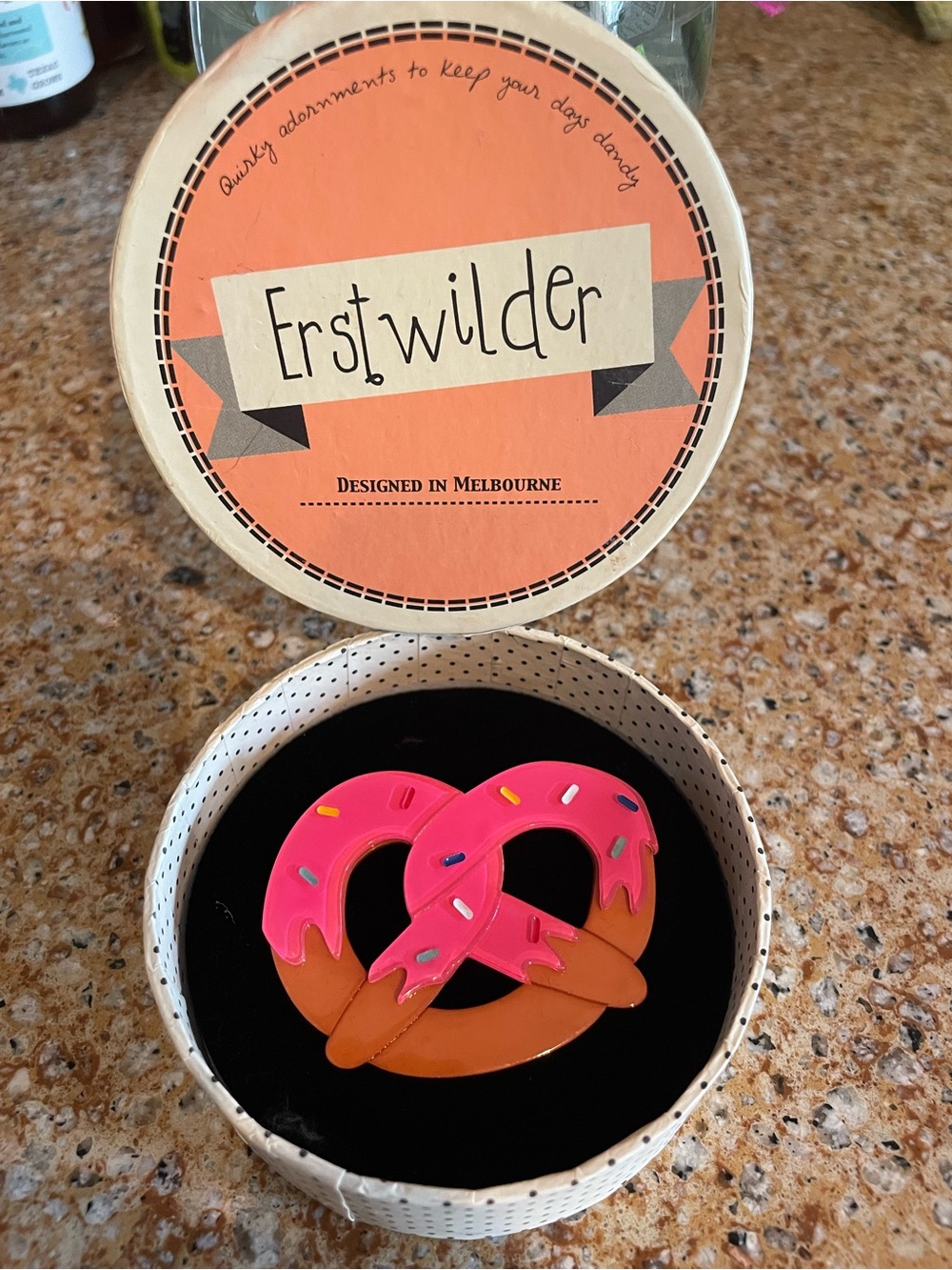 Erstwilder Heidi’s Heavenly Treat pretzel brooch